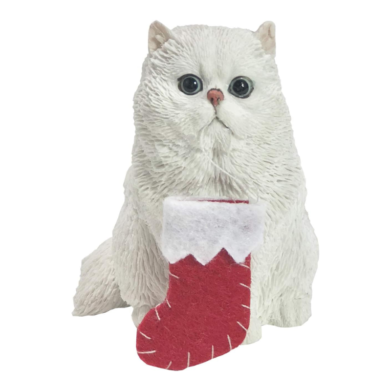 Sandicast White Persian Cat with Stocking