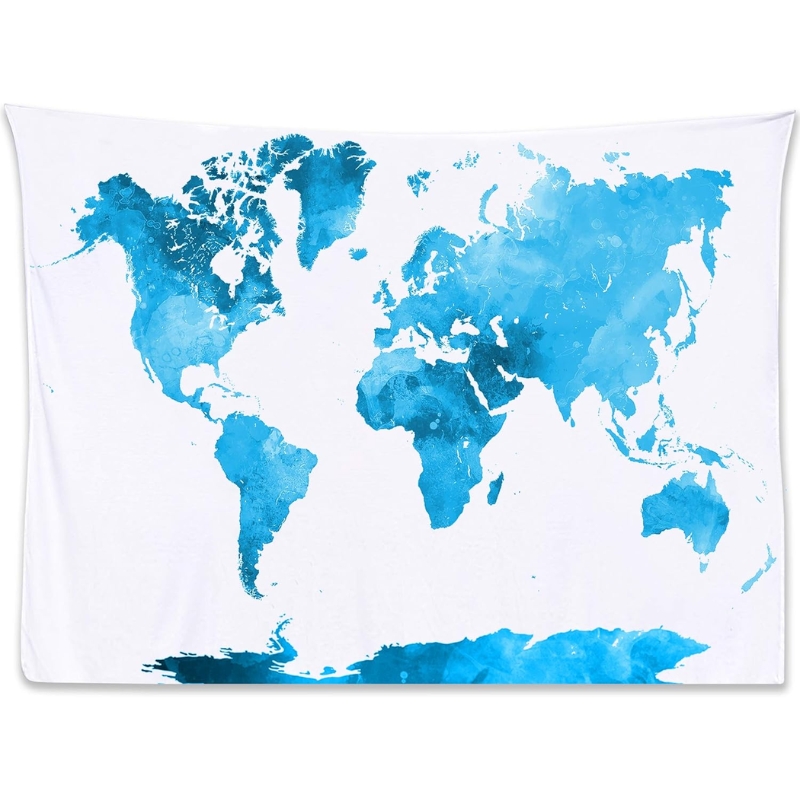 Watercolor World Map Wall Tapestry