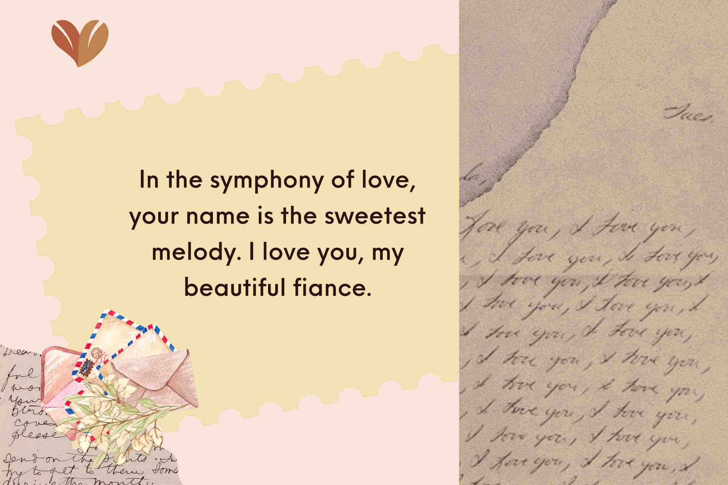 In the symphony of love, your name is the sweetest melody. I love you, my beautiful fiance.