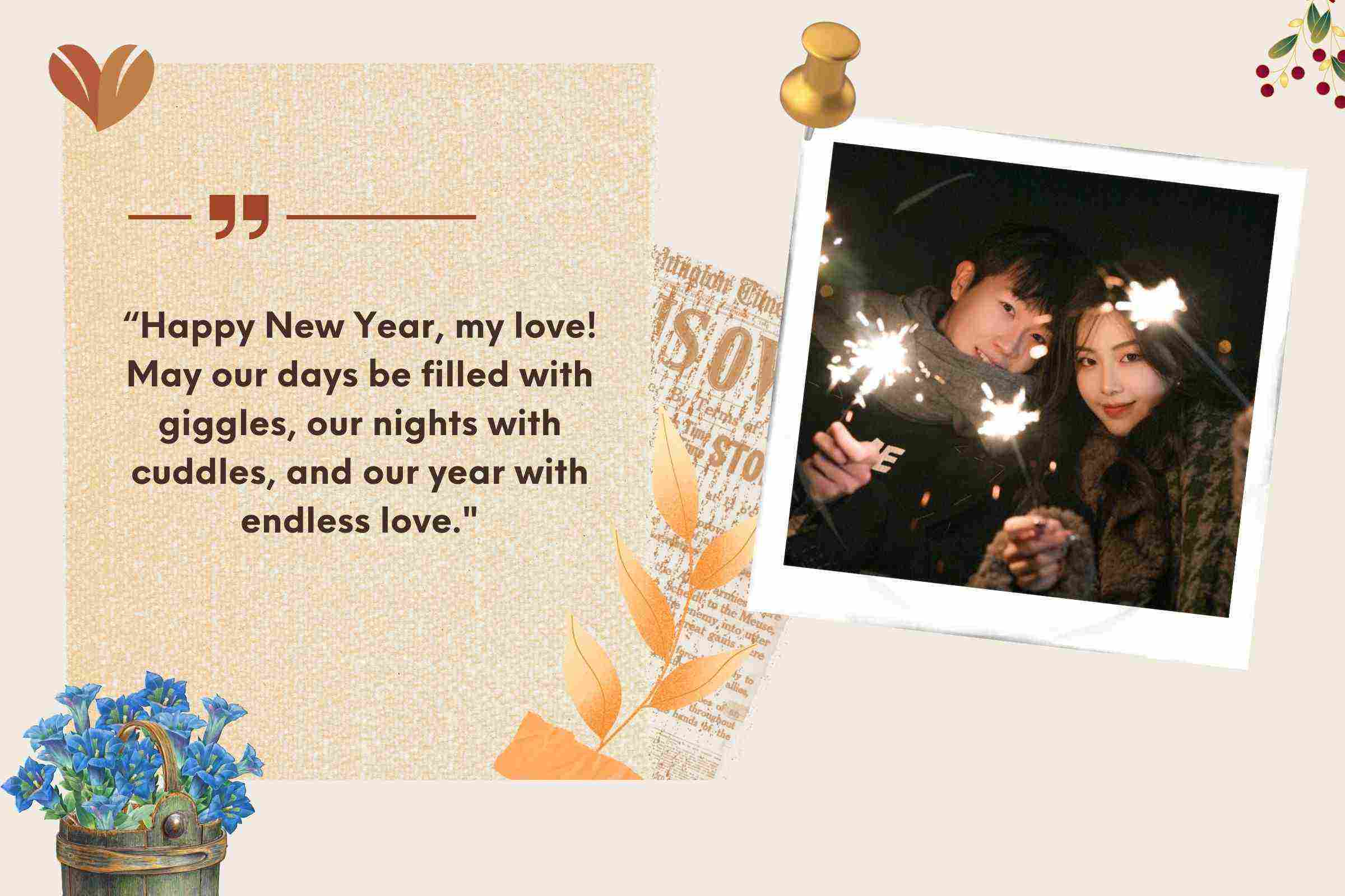 “Happy New Year, my love! May our days be filled with giggles, our nights with cuddles, and our year with endless love."