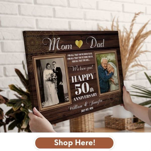 Happy 50th Wedding Anniversary - Personalized 50 Year Anniversary gift for Parents - Custom Canvas - MyMindfulGifts