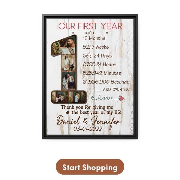 Our First Year Photo Collage - Personalized Wedding Anniversary Gift - Custom Couple Photo Canvas Print