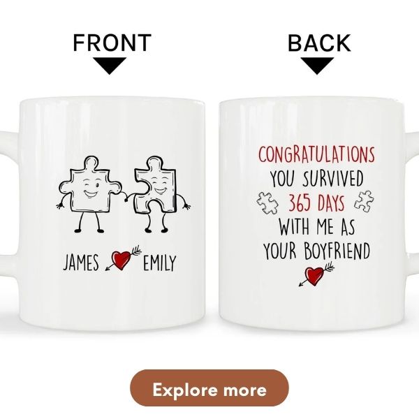 Personalized 1 Year Anniversary gift for Boyfriend - Custom Mug