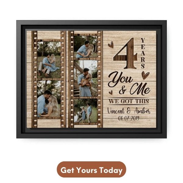 Personalized 4 Year Anniversary Gift For Husband Or Wife - Custom Canvas