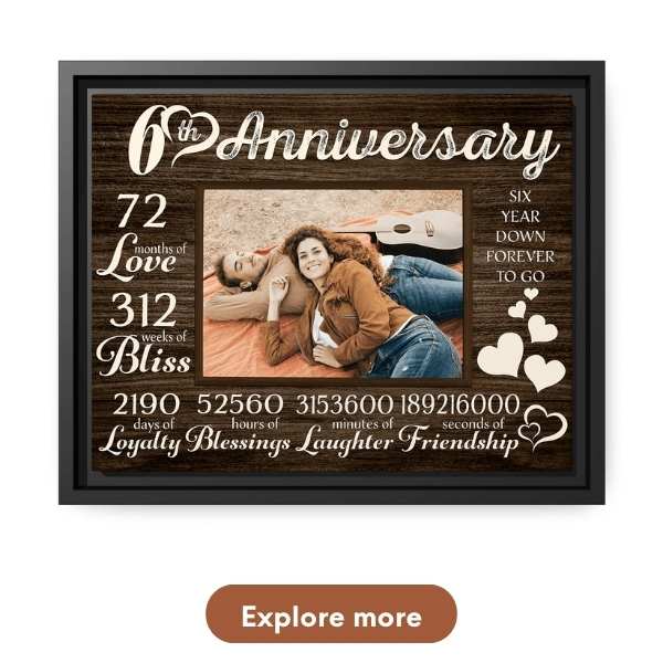 Personalized 6 Year Wedding Anniversary Gift For Him - Custom Couple Canvas Print