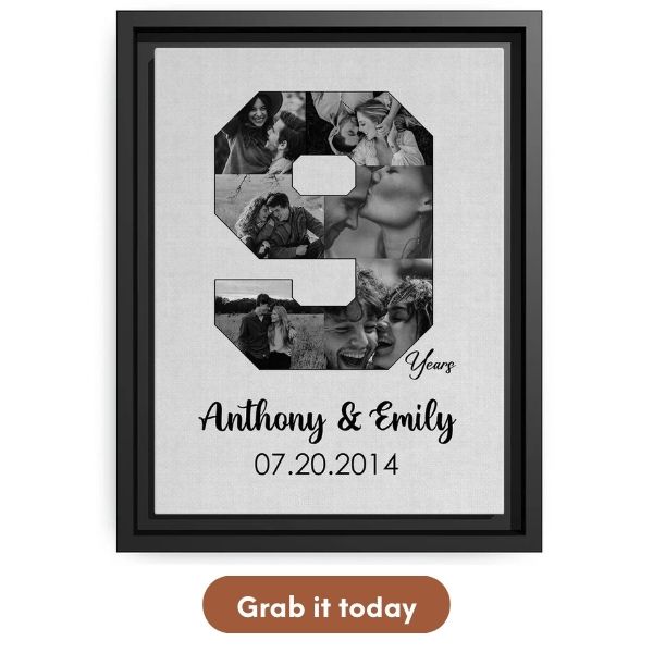 Personalized 9 Year Wedding Anniversary Gift For Wife - Custom Canvas 