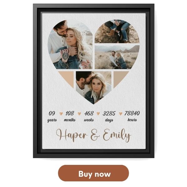 Personalized 9 Year Wedding Anniversary Gift - Custom Canvas