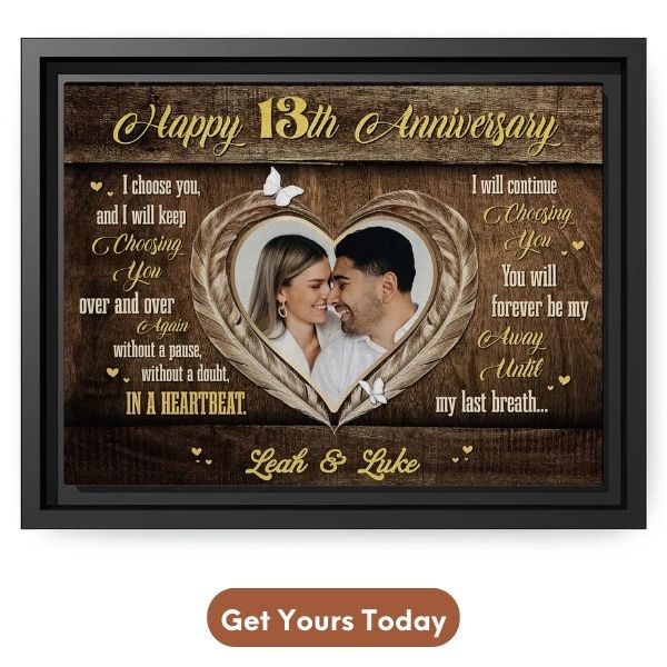 Personalized 13 Year Anniversary Gift For Couple - Custom Canvas Print