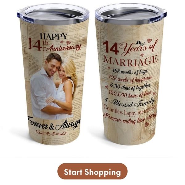 Personalized 14 Year Anniversary gift For Husband - Custom Tumbler