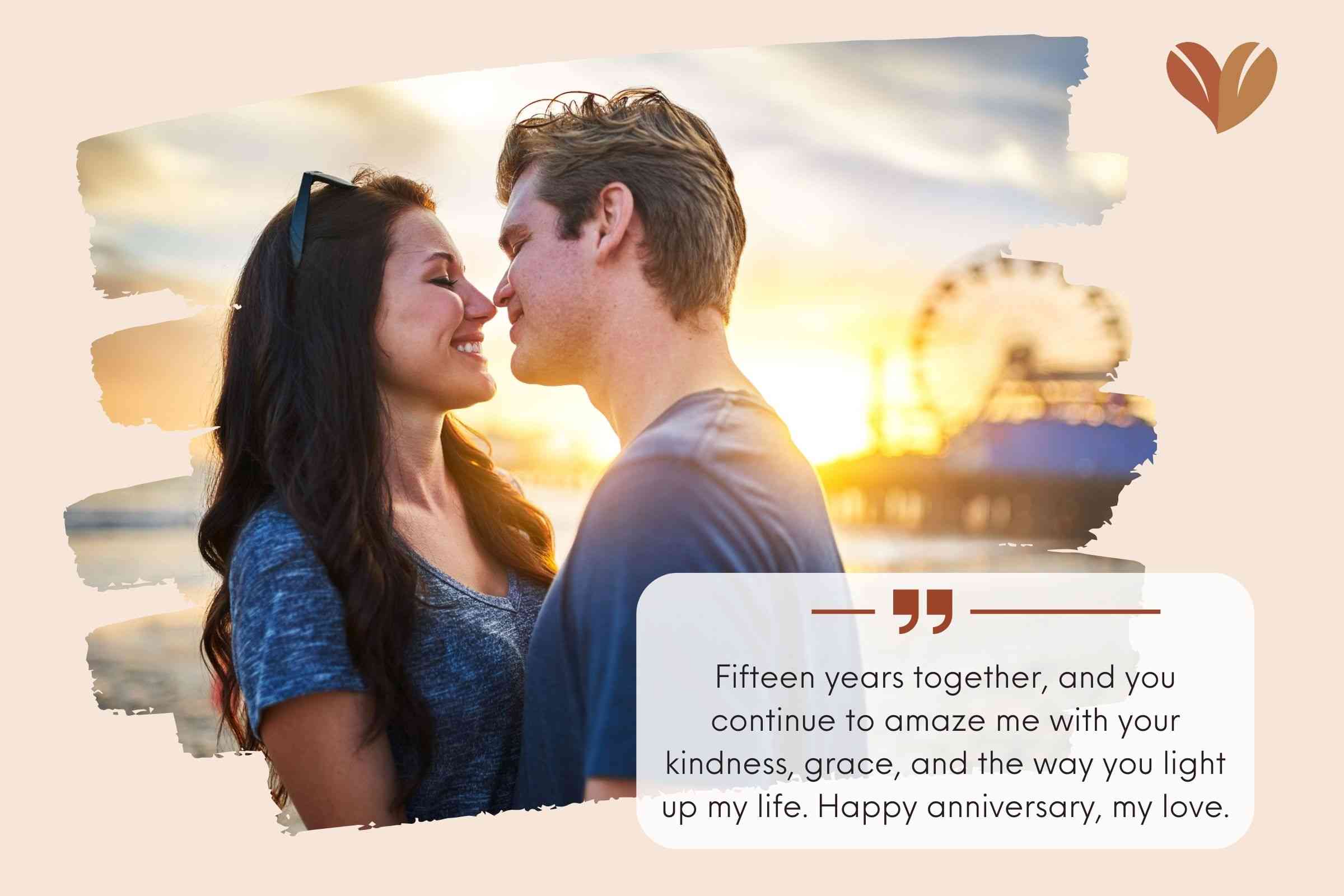 Heartfelt 15th Anniversary Wishes For Wife Reflecting Happiness