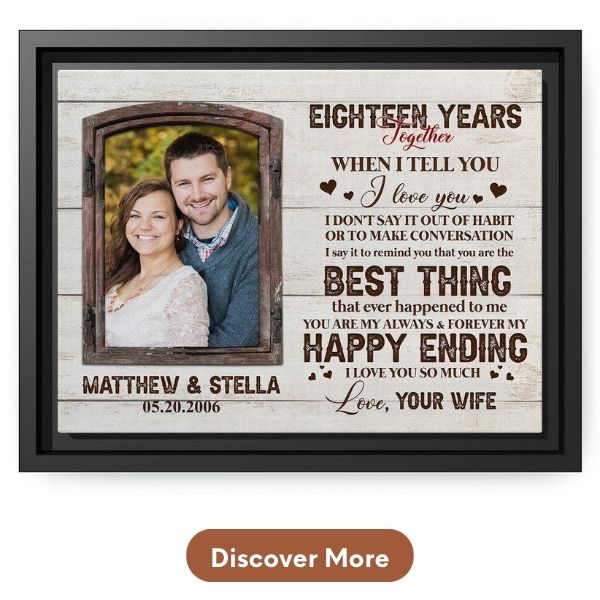 Personalized 18th Anniversary Gifts For Your Husband From Wife - Custom Canvas From MyMindfulGifts