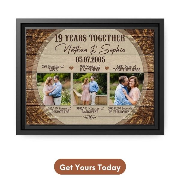 Custom 19 Year Anniversary gift For Wife - 19 Years Together - Custom Canvas Print