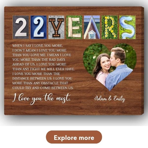 Personalized 22 Year Anniversary Gift For Husband - Custom Canvas Print