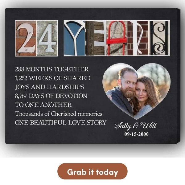 Customizable 24th Anniversary Gift For Wife - Custom Canvas From MyMindfulGifts