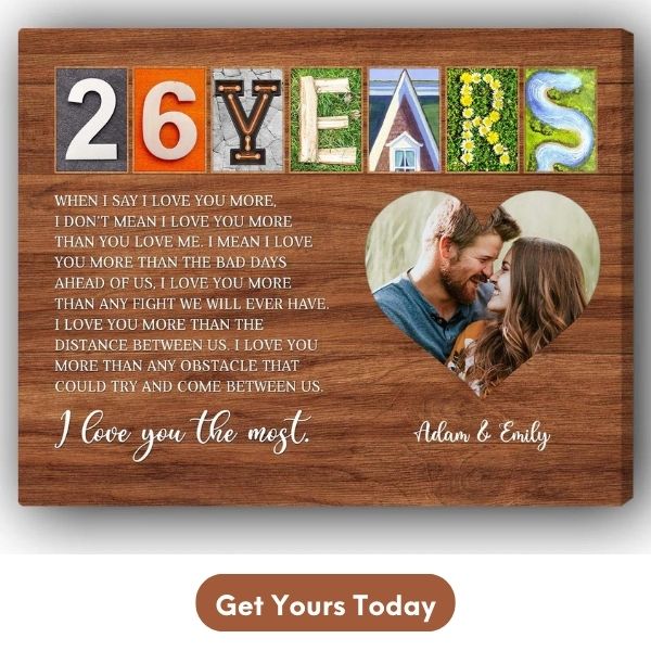 Customized 26 Year Anniversary gift For Husband - Custom Canvas From MyMindfulGifts