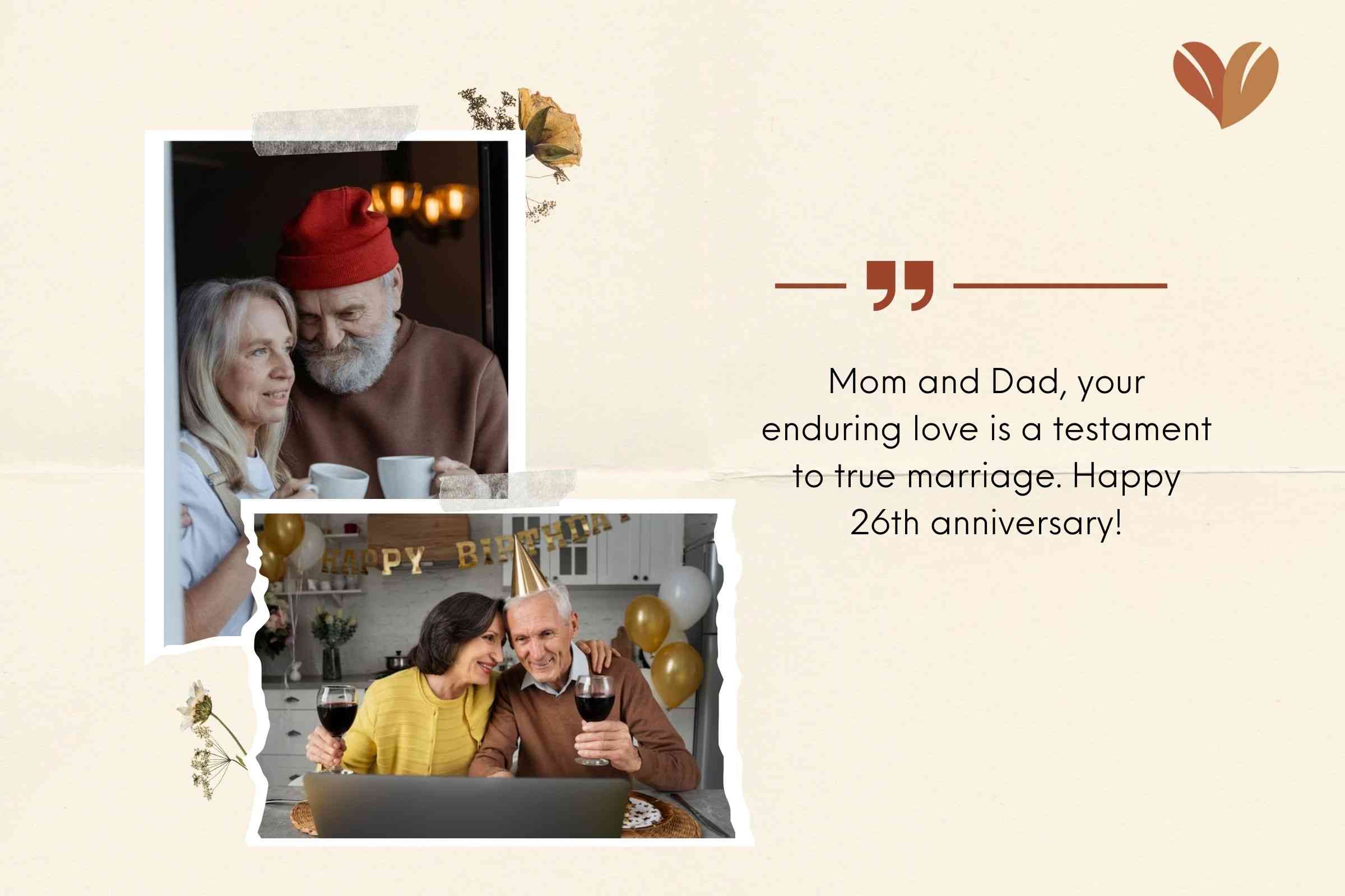 Thoughtful 26 Years Anniversary Sayings for Parents from Daughter