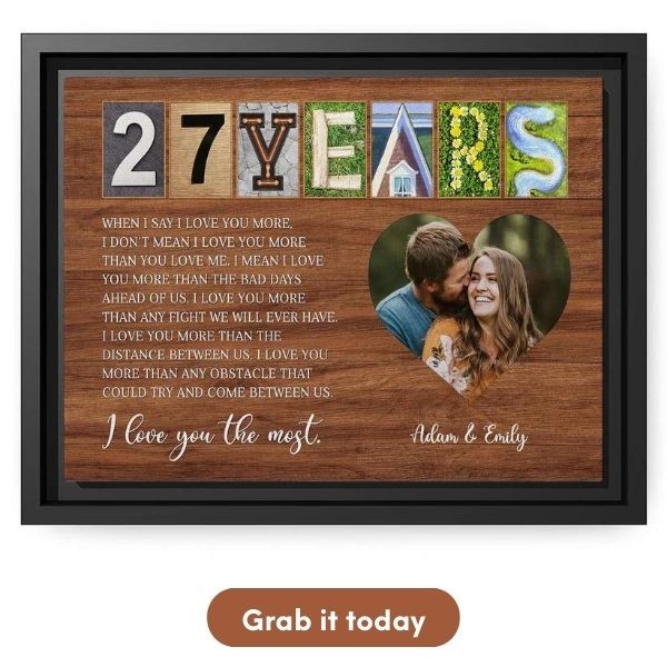 Customizable 27th Anniversary Gift For Wife - Custom Canvas From MyMindfulGifts