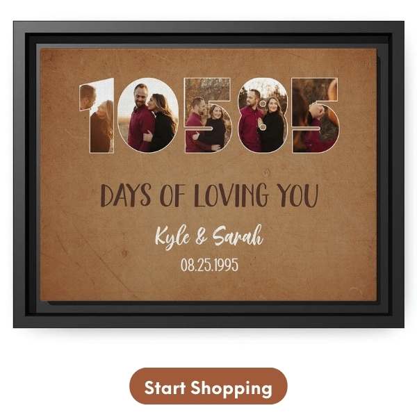 Customizable 29 Year Anniversary gift For Husband or Wife - 10585 Days Of Loving You - Custom Canvas Print - MyMindfulGifts