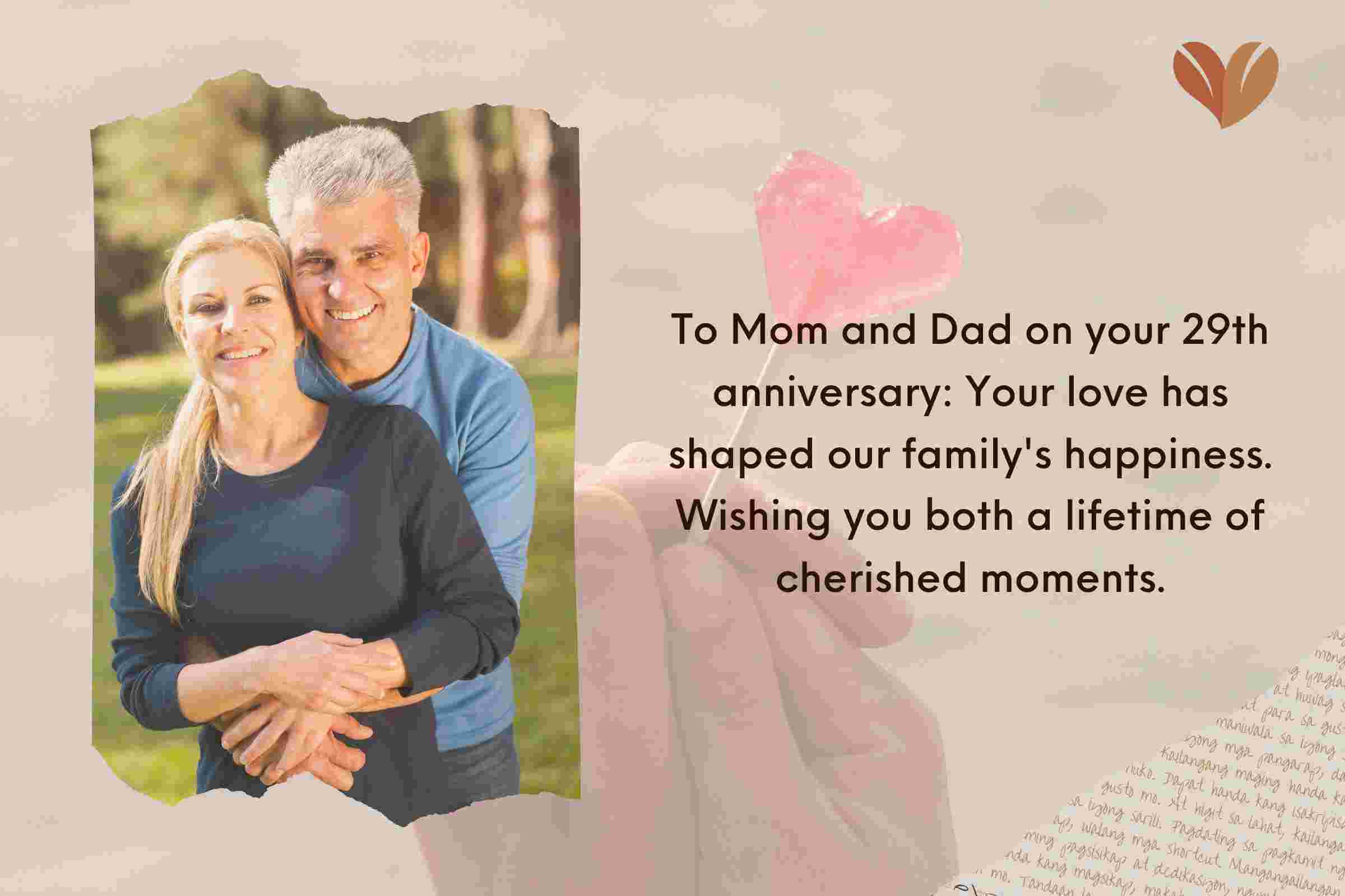 Thoughtful 29th Anniversary Wishes For Parents From Daughter