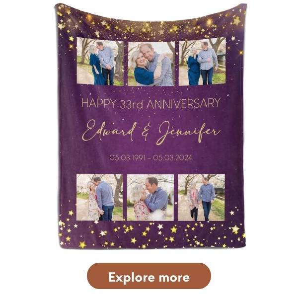 Custom 33rd Anniversary Gift - Custom Blanket From MyMindfulGifts