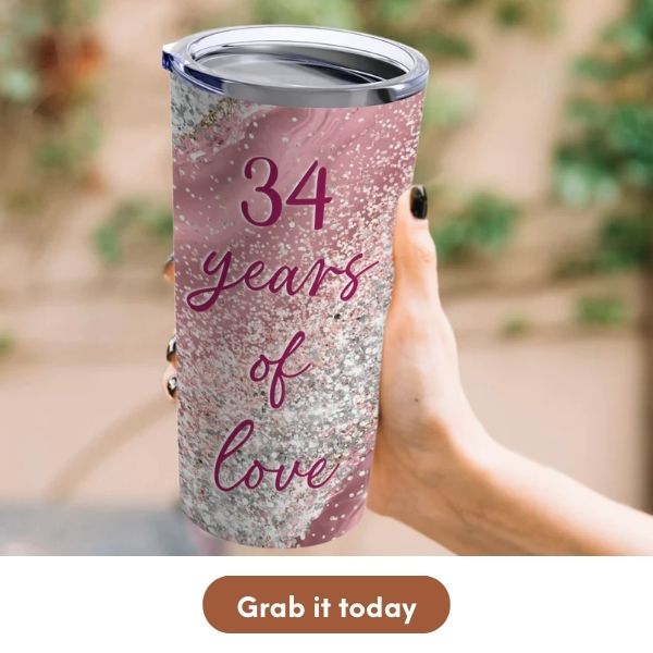 Personalized 34th Anniversary Gift For Friends - Custom Tumbler From MyMindfulGifts