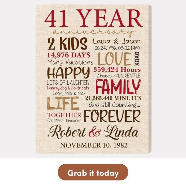 Customizable 41st Anniversary Gift For All - Custom Canvas From MyMindfulGifts