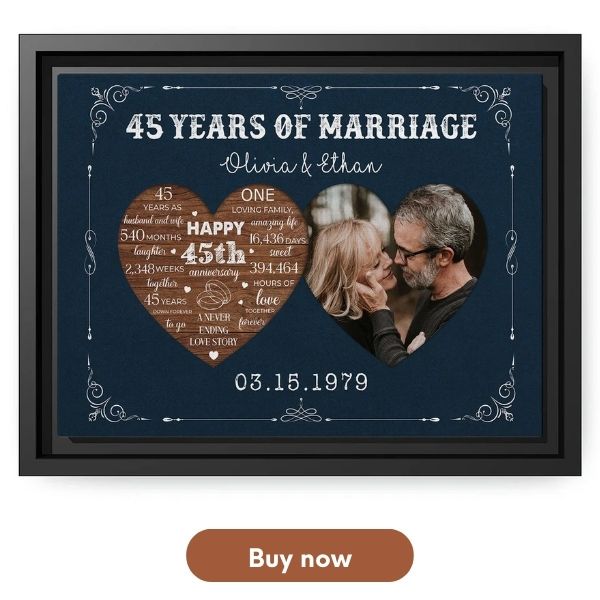 Personalized 45 Year Anniversary Gift For Husband - Custom Canvas Print