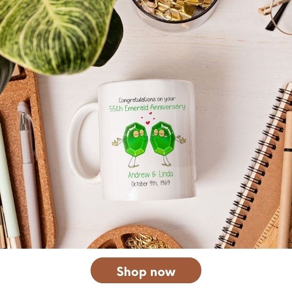 Custom 55 Year Anniversary Gift For Couples - 55th Emerald Anniversary - Custom Mug From MyMindfulGifts