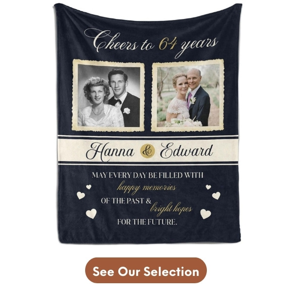  Personalized 64 Year Anniversary gift For Brother - Cheers to 64 Years - Custom Blanket - MyMindfulGifts