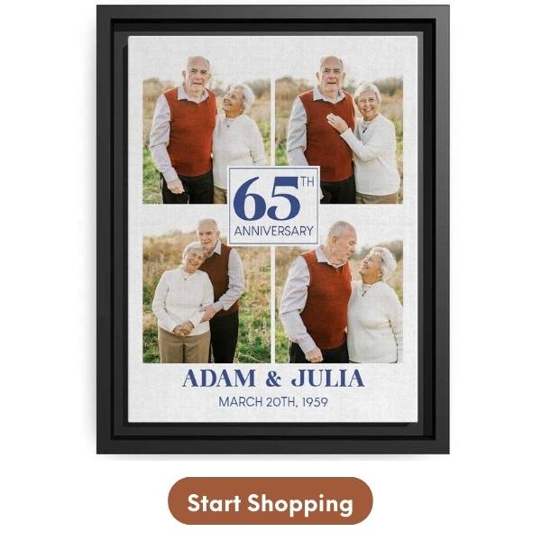 Customizable 65 Year Anniversary gift For Family - Custom Canvas From MyMindfulGifts