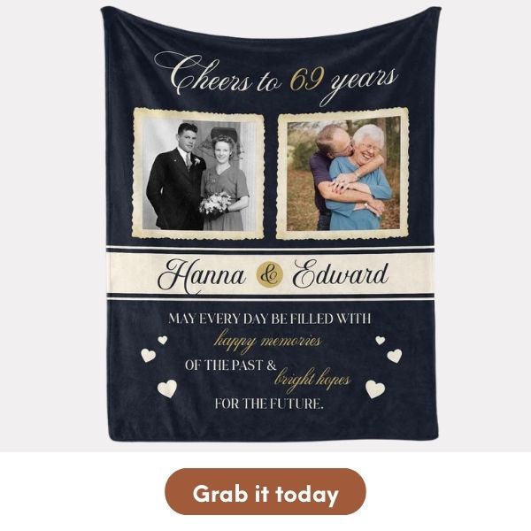 Personalized 69th Anniversary Gift For Family Member - Custom Blanket From MyMindfulGifts