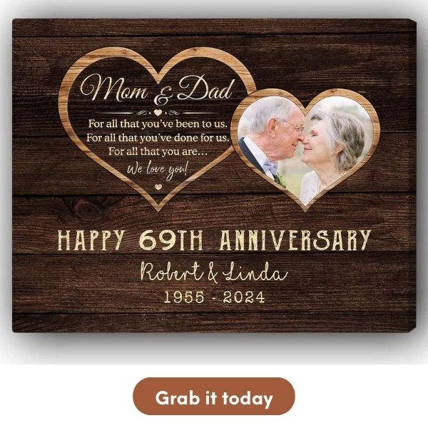 Customized 69th Anniversary Gift For Couples - Custom Canvas From MyMindfulGifts