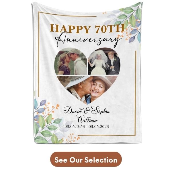 Personalized 70th Anniversary Gift For Couples - Custom Blanket From MyMindfulGifts