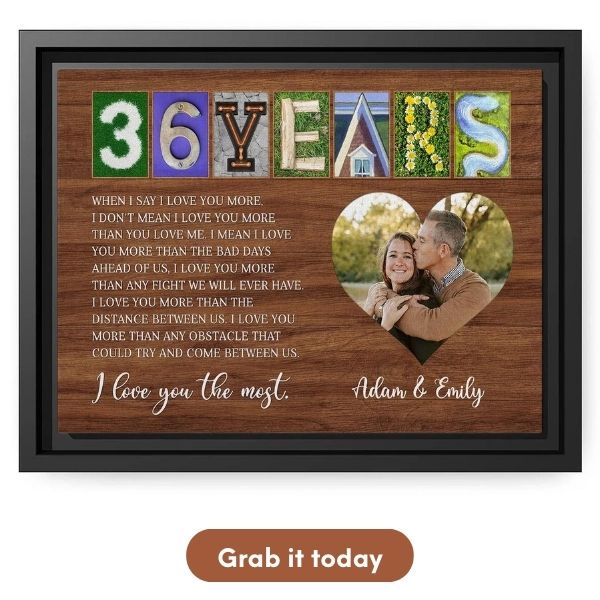 Customized 36 Year Anniversary gift For Husband - Custom Canvas Print