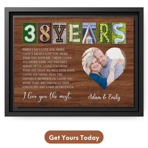 Custom 38 Year Anniversary gift For Wife - Custom Canvas Print from MyMindfulGifts