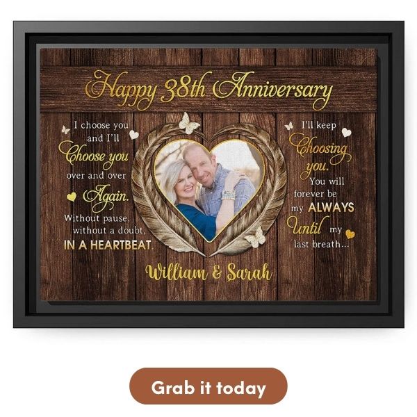 Customizable 38 Year Anniversary gift For Wife - Custom Canvas Print from MyMindfulGifts