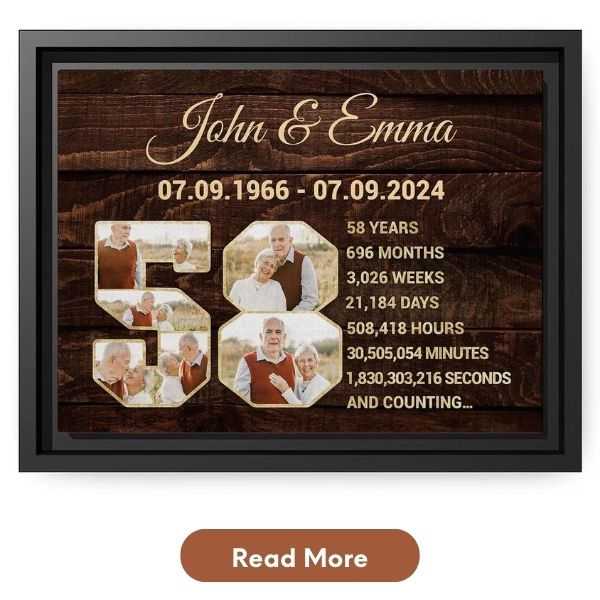 Personalized 58 Year Anniversary gift For Wife - Custom Canvas Print