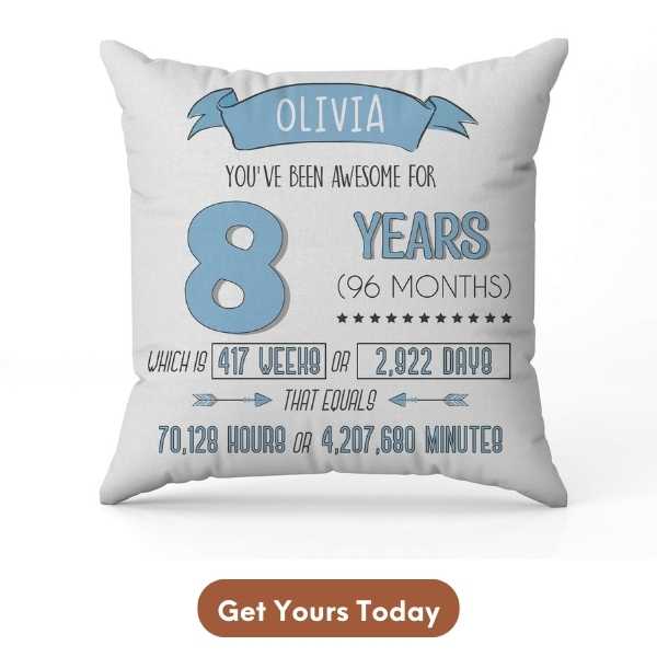 Customized 8th Birthday Gift For Daughter - Custom Pillow From MyMindfulGifts