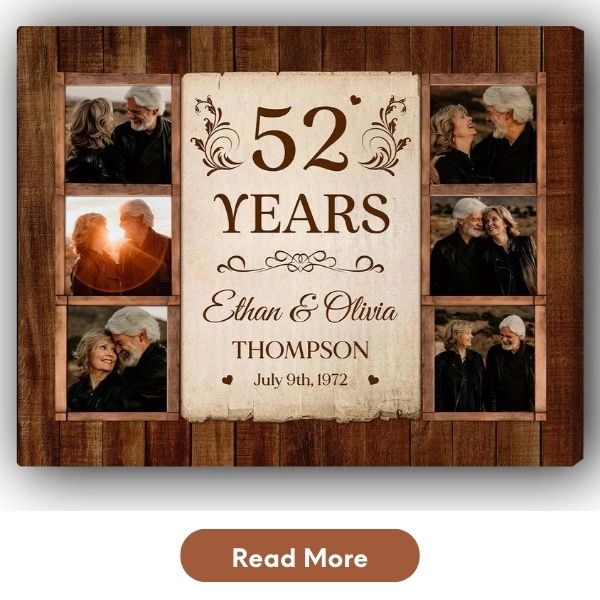 Personalized 52 Year Anniversary gift For Couples - Custom Canvas Print