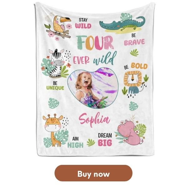 Four Ever Wild - Customizable 4th Birthday Gift For Daughter - Custom Blanket