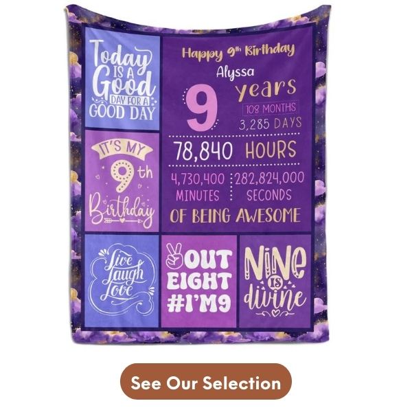 Customizable 9th Birthday Gift For Girl - Custom Blanket From MyMindfulGifts